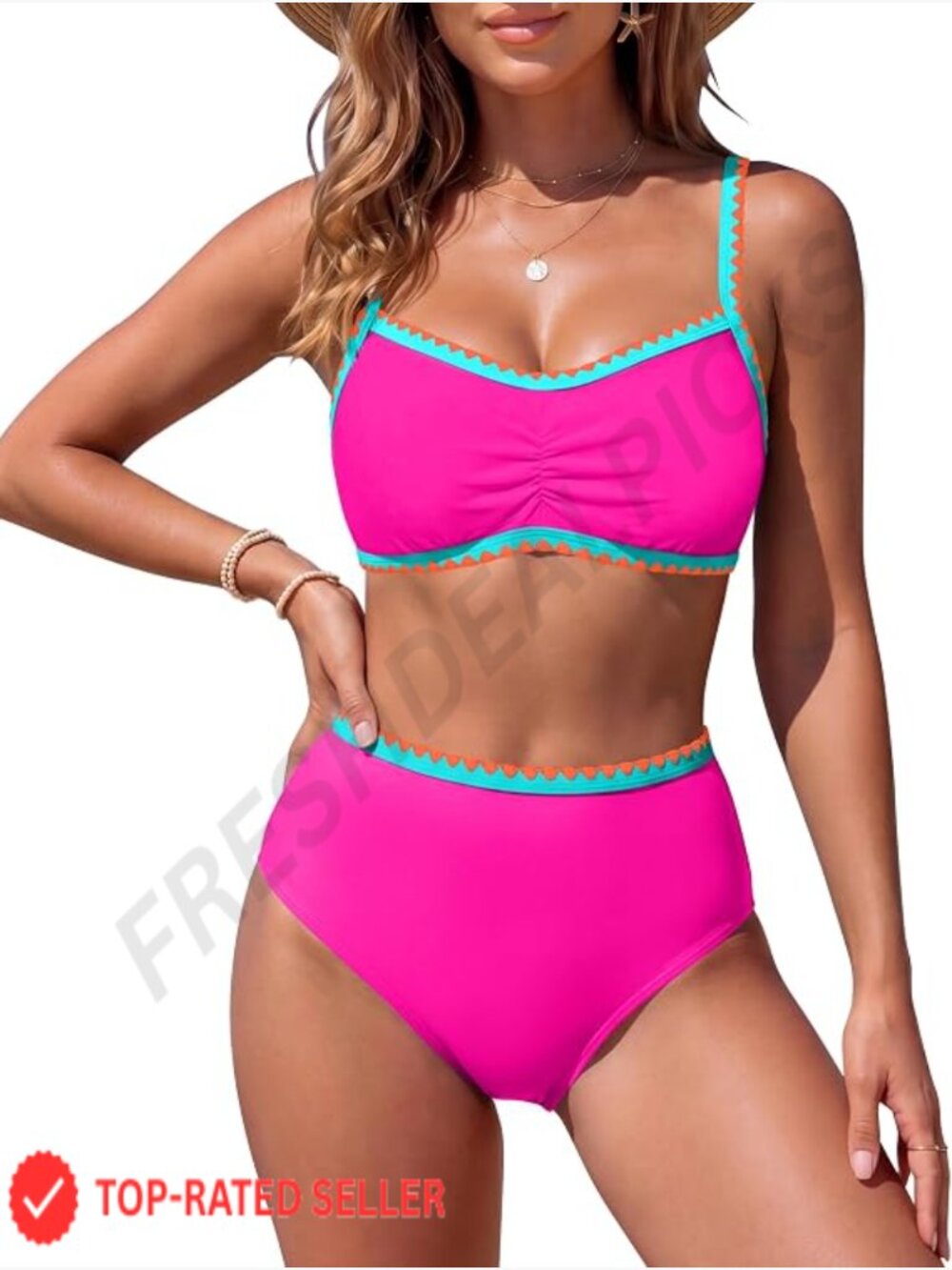 High Waisted Bikini Sets for Women Swim Suits Shell Stitched Bathing Suit Neon